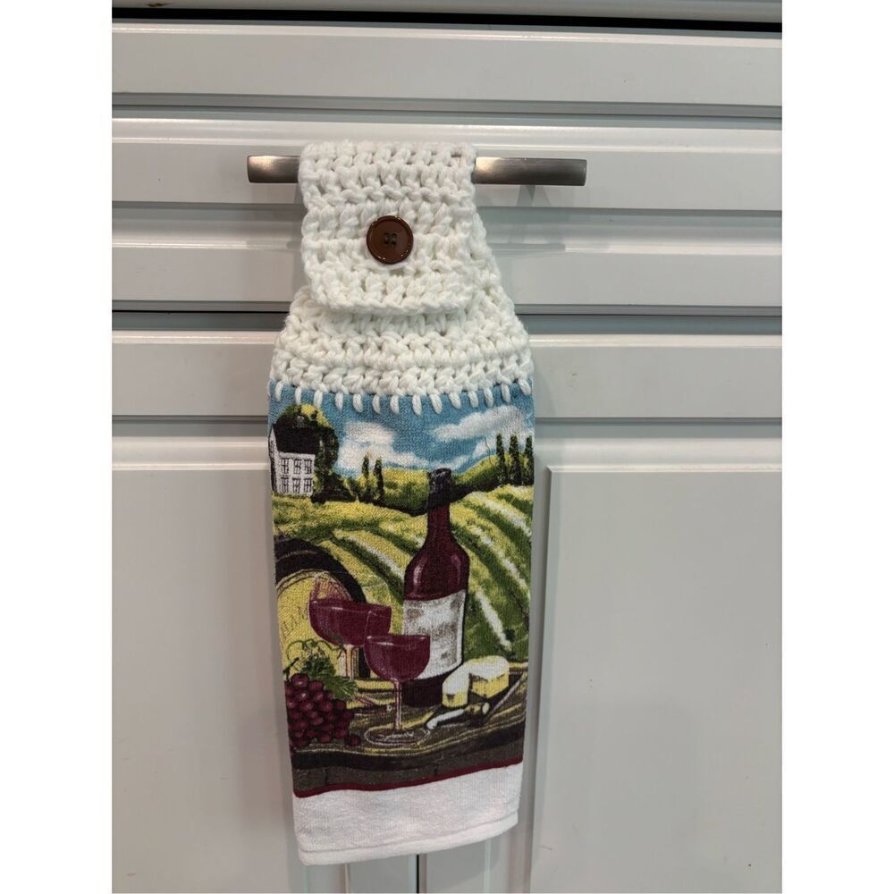 Crochet Top Kitchen Towel-Wine country with cheese